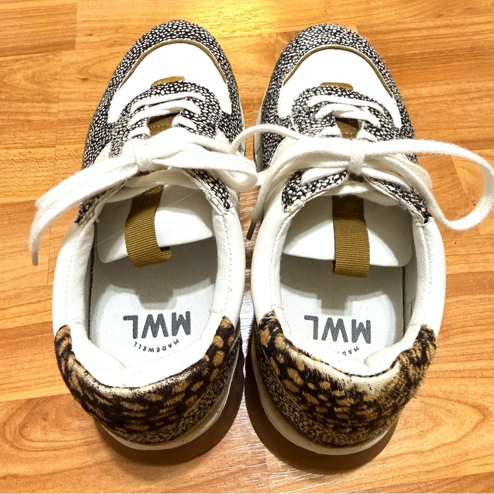 Madewell Leather Suede White Brown & Spotted Sneakers Gorgeous & Sanitized - Picture 8 of 10
